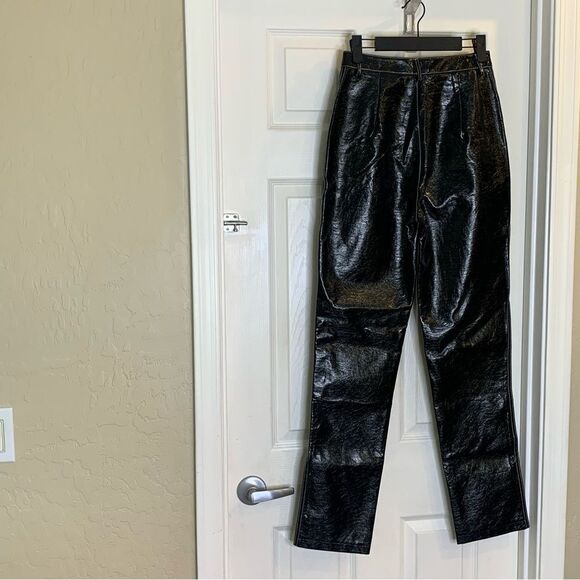 White Fox Faux Leather Pants Black High Rise Size Small - Picture 4 of 8
